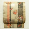 袋帯 六通柄 美品 フォーマル用 正絹 古典柄 箔 金糸 帯 麻の葉 七宝 扇子 ベージュ_画像1