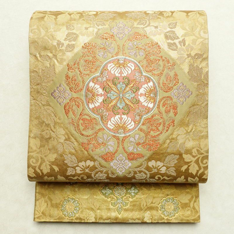 袋帯 本金二重箔 扇面花鳥 文六通柄 良品 フォーマル用 正絹 古典柄 箔
