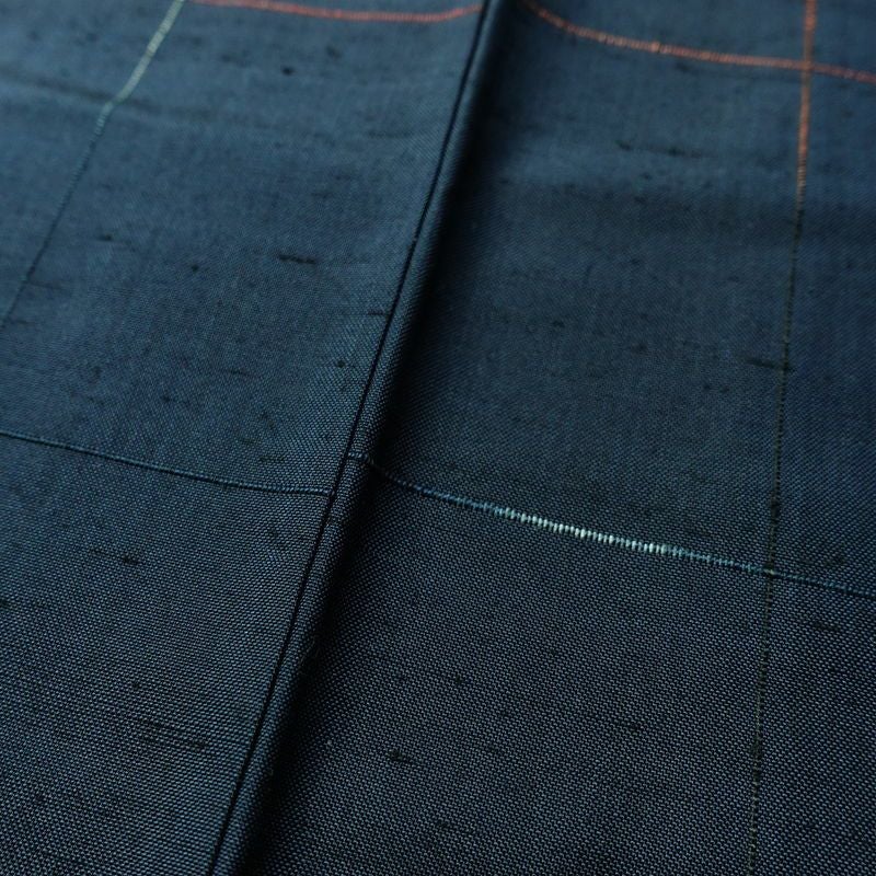 塩沢紬 紬 しつけ糸付き 正絹 チェック・格子柄 袷仕立て 身丈164cm 裄丈65cm つむぎ 塩澤紬 着物 青・紺_画像10