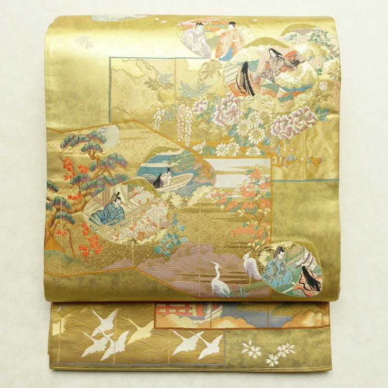 袋帯 琳派巻絵文 六通柄 美品 フォーマル用 正絹 古典柄 箔 金通し