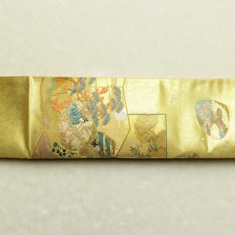 袋帯 本金箔 平安雅貝合文 六通柄 良品 フォーマル用 正絹 人物・動物柄 箔 金糸 帯 金・銀_画像11