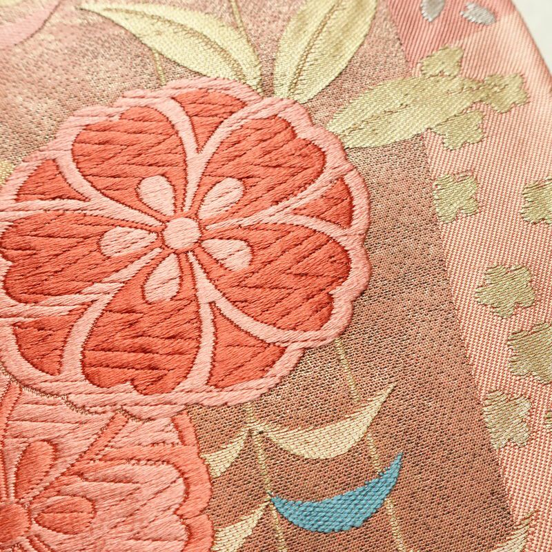 袋帯 六通柄 振袖用 正絹 古典柄 蝶 金糸 銀糸 帯 ピンク_画像3