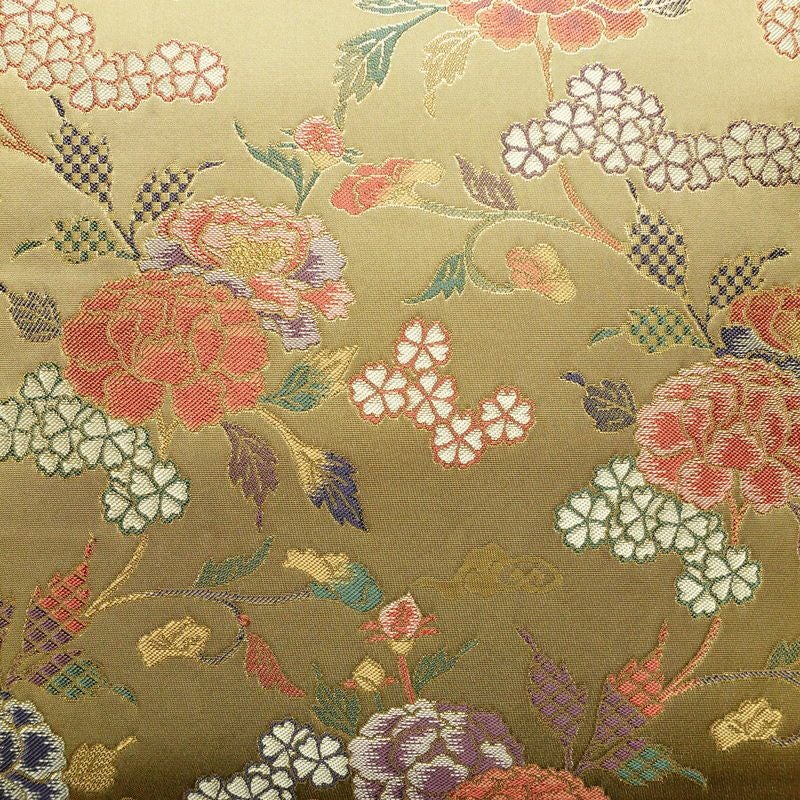袋帯 六通柄 美品 フォーマル用 正絹 花柄 金糸 帯 油色 お洒落 黄・黄土色_画像2