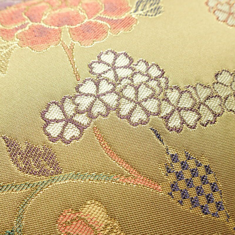 袋帯 六通柄 美品 フォーマル用 正絹 花柄 金糸 帯 油色 お洒落 黄・黄土色_画像5