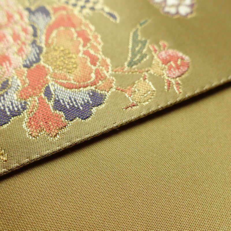 袋帯 六通柄 美品 フォーマル用 正絹 花柄 金糸 帯 油色 お洒落 黄・黄土色_画像12