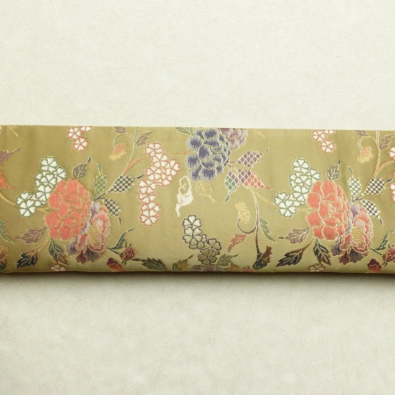 袋帯 六通柄 美品 フォーマル用 正絹 花柄 金糸 帯 油色 お洒落 黄・黄土色_画像14