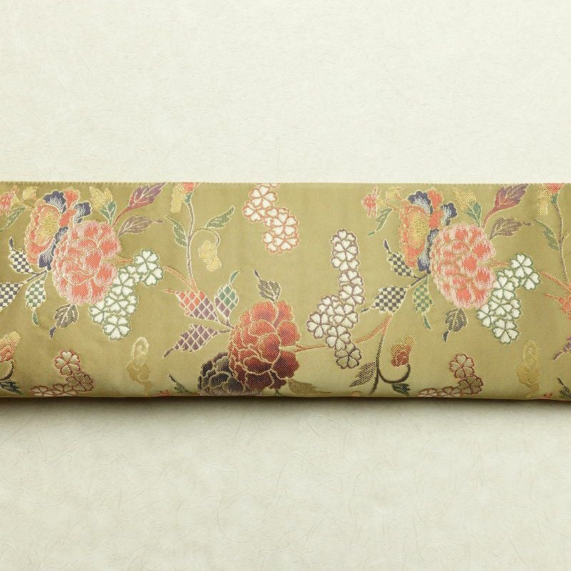 袋帯 六通柄 美品 フォーマル用 正絹 花柄 金糸 帯 油色 お洒落 黄・黄土色_画像15