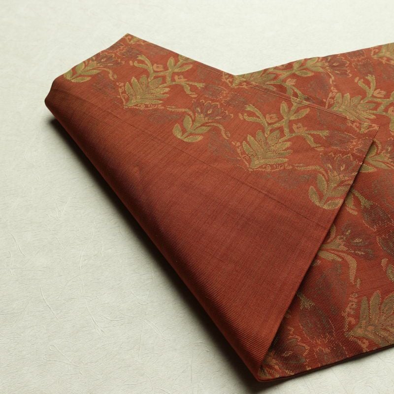 名古屋帯 六通柄 美品 正絹 木の葉・植物柄 名古屋仕立て 帯 茶_画像9