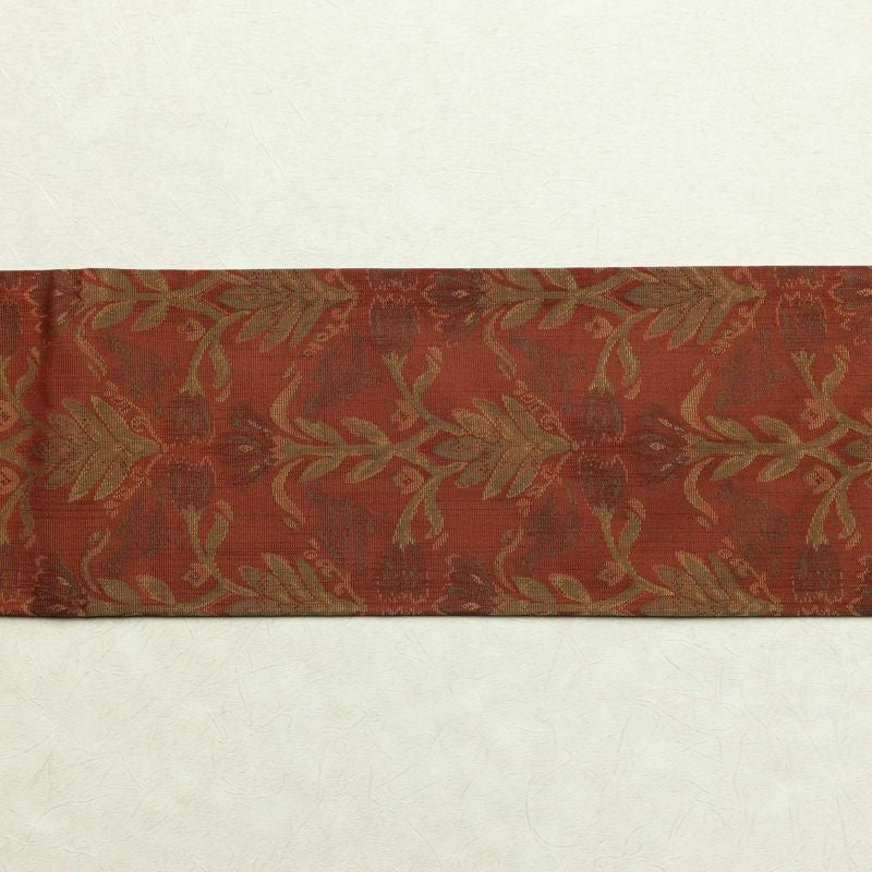 名古屋帯 六通柄 美品 正絹 木の葉・植物柄 名古屋仕立て 帯 茶_画像14