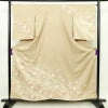 訪問着 しつけ糸付き 金駒刺繍 一つ紋付き 正絹 花柄 袷仕立て 身丈158cm 裄丈66.5cm 箔 金彩 フォーマル 着物 ベージュ_画像1