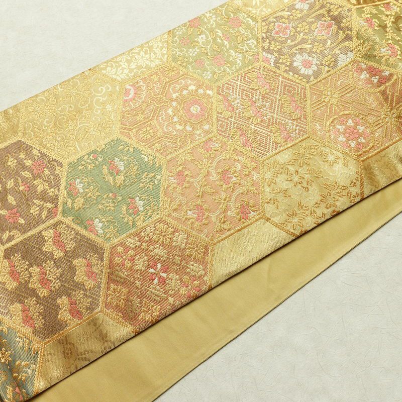 袋帯 六通柄 フォーマル用 正絹 亀甲柄 金通し 金糸 帯 金・銀_画像11