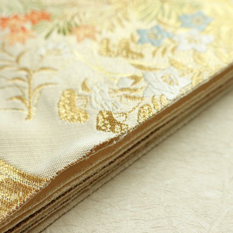 袋帯 服部織物 六通柄 フォーマル用 正絹 木の葉・植物柄 箔 金糸 帯 金・銀_画像20