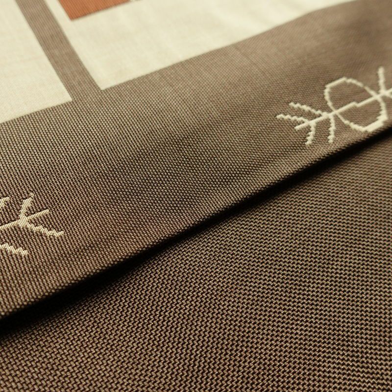 袋帯 六通柄 一般用 正絹 幾何学柄・抽象柄 帯 茶_画像13