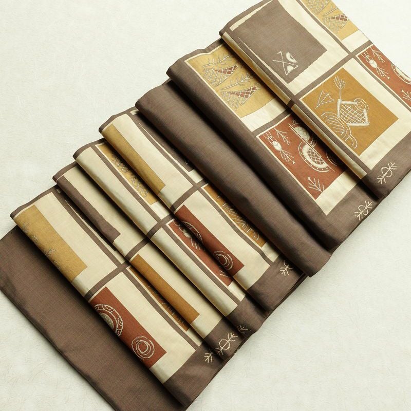 袋帯 六通柄 一般用 正絹 幾何学柄・抽象柄 帯 茶_画像19