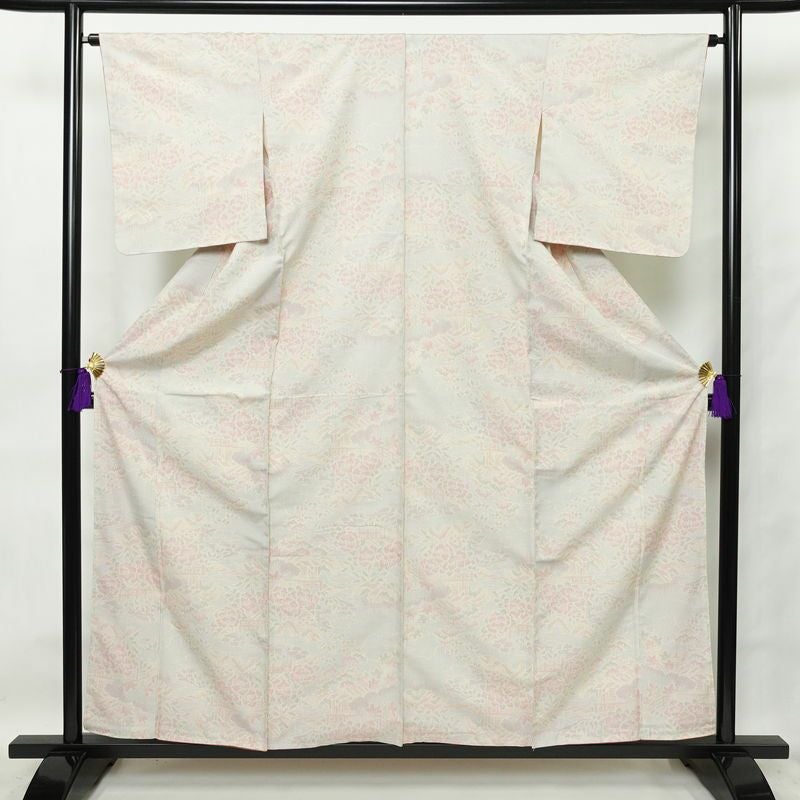 紬 しつけ糸付き 正絹 花柄 袷仕立て 身丈158.5cm 裄丈65.5cm 着物 多