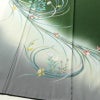 訪問着 良品 落款入り 手描き縮緬 一つ紋付き 正絹 花柄 袷仕立て 身丈160.5cm 裄丈67cm フォーマル 着物 緑・うぐいす色_画像4