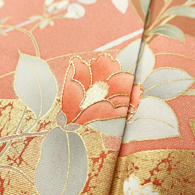 訪問着 金駒刺繍 正絹 古典柄 袷仕立て 身丈160cm 裄丈63cm 箔 共八掛 金彩 フォーマル 着物 ピンク_画像7