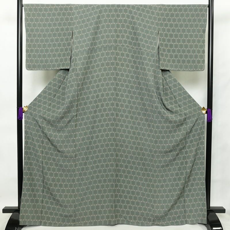 小紋 斉藤三才 落款入り しつけ糸付き 一つ紋付き 縮緬 正絹 その他の