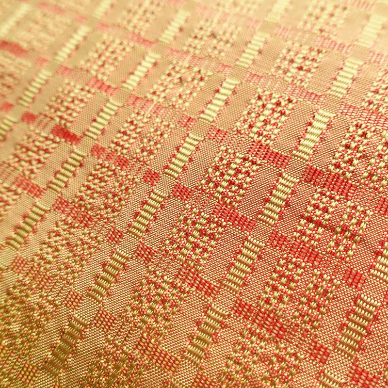 名古屋帯 全通柄 良品 正絹 チェック・格子柄 名古屋仕立て 帯 黄・黄土色_画像6