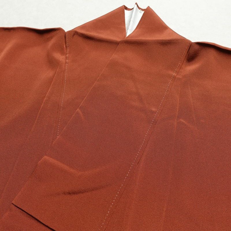 色無地 松尾光琳 縮緬 しつけ糸付き 一つ紋付き 正絹 無地 袷仕立て 身丈160cm 裄丈66cm 箔 フォーマル 着物 柄八掛 茶_画像14