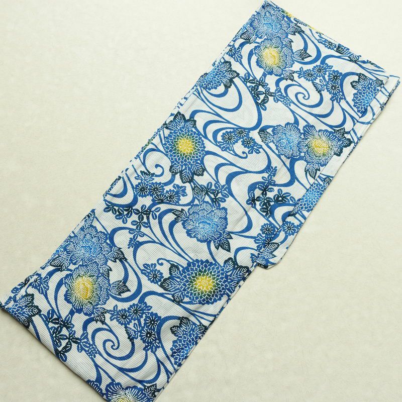 新品 浴衣 女性用 綿絽 絽 国内染色 国内加工 綿 かづら古典 青 上品 未使用品_画像2