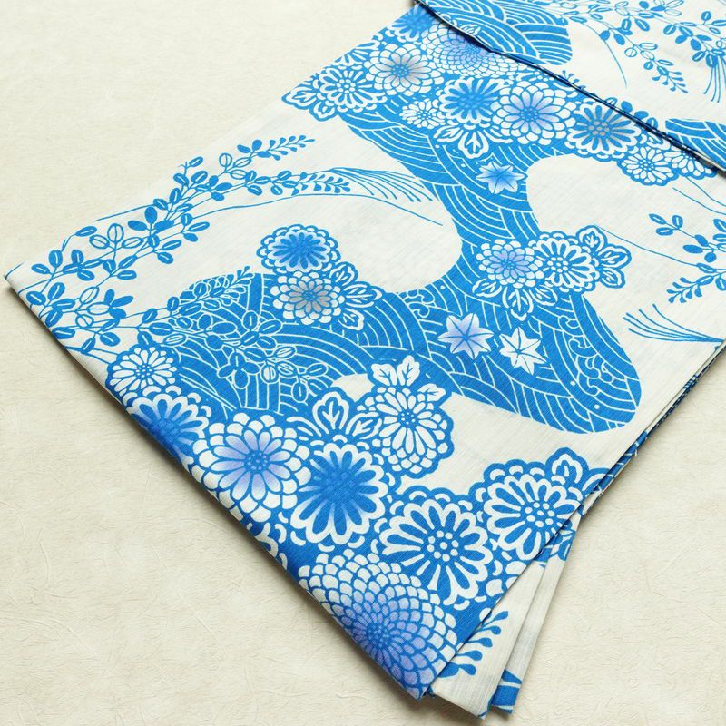 新品 浴衣 女性用 滝流れ織り 国内染色 国内加工 綿 かづら流水古典 青  上品 高級変わり織 未使用品_画像12