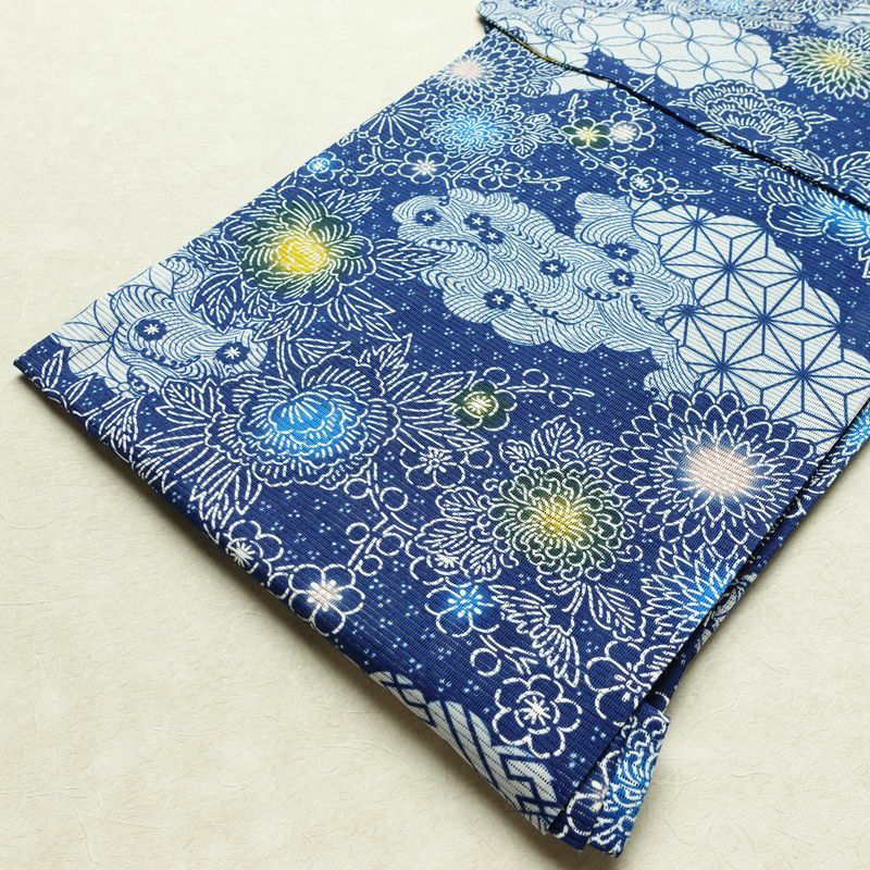 新品 浴衣 女性用 綿絽 絽 国内染色 国内加工 綿 かづら古典 青 上品 未使用品_画像12