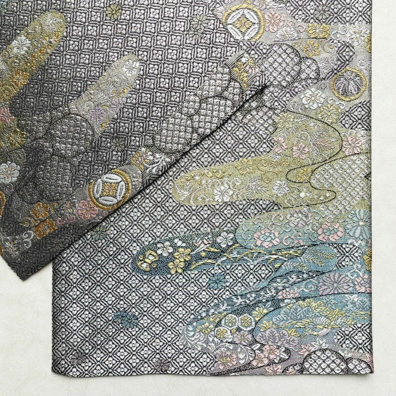 袋帯 六通柄 フォーマル用 正絹 古典柄 金糸 銀糸 帯 黒_画像13