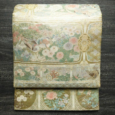 袋帯 六通柄 良品 フォーマル用 正絹 花柄 箔 金糸 帯 金・銀