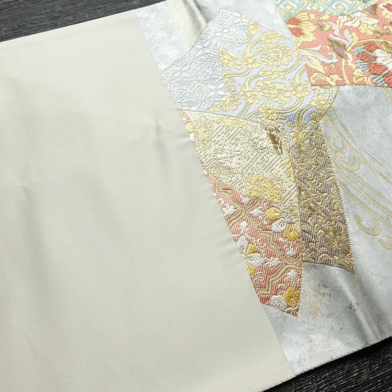 袋帯 六通柄 フォーマル用 正絹 古典柄 箔 金糸 帯 グレー_画像15