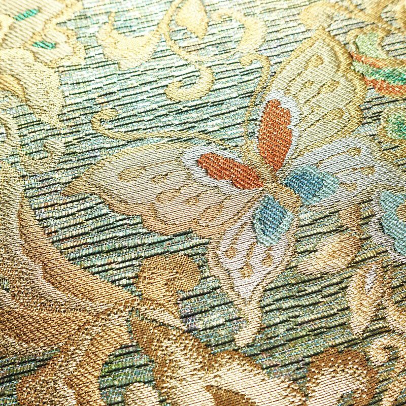 袋帯 六通柄 良品 フォーマル用 正絹 幾何学柄・抽象柄 金糸 銀糸 蝶 帯 緑・うぐいす色_画像6