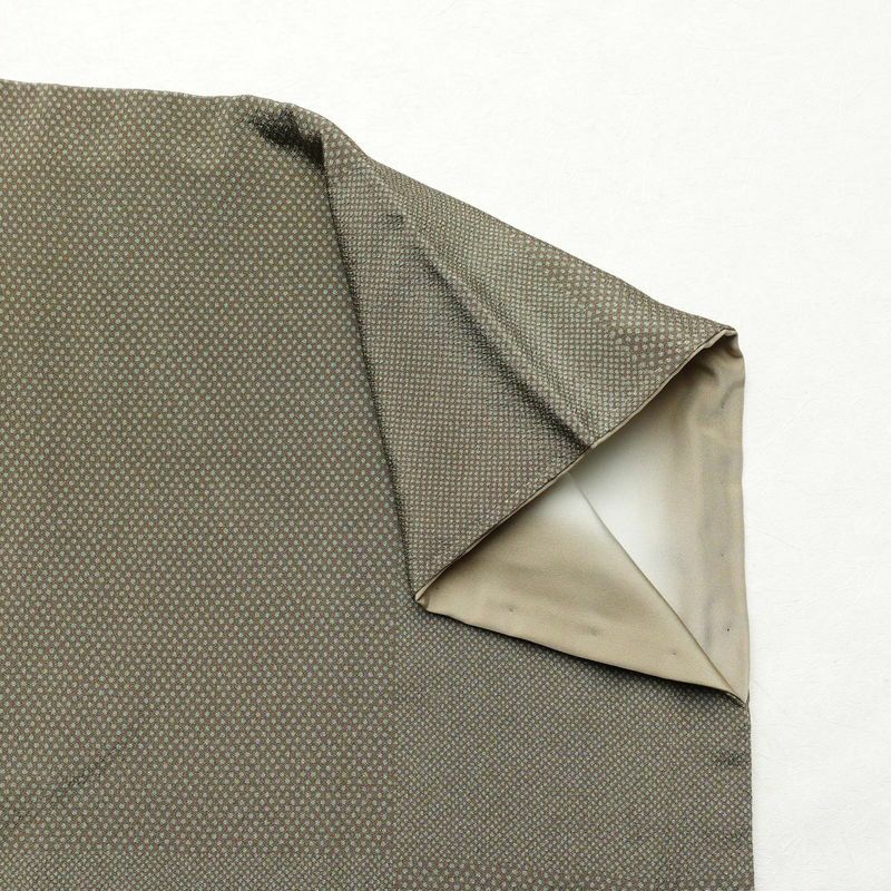 小紋 縮緬 正絹 チェック・格子柄 袷仕立て 身丈154cm 裄丈63cm 着物 緑・うぐいす色_画像14