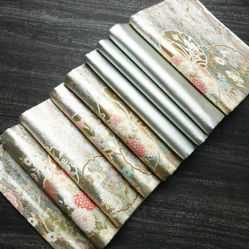 袋帯 六通柄 フォーマル用 正絹 花柄 箔 刺繍 金糸 帯 雪輪 金・銀_画像20