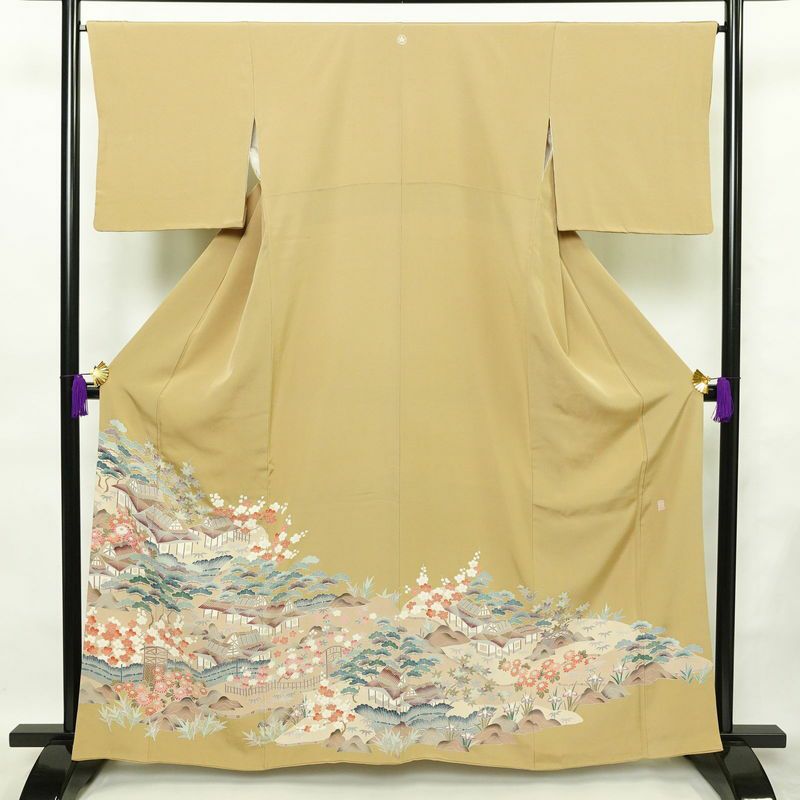 超美品　色留袖　着物　167裄69　帯揚帯締　袋帯　フルセット　松尾光琳　グレー 色留袖 松尾光琳 木賊鷺 落款入り 一つ紋付き 縮緬 正絹 古典柄 袷