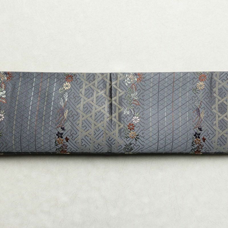 袋帯 六通柄 美品 しつけ糸付き フォーマル用 正絹 花柄 刺繍 帯 青・紺_画像14