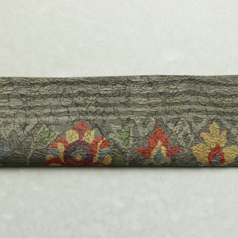 袋帯 纐纈 リバーシブル ふくれ織 全通柄 良品 絞り 一般用 正絹 幾何学柄・抽象柄 帯 グレー_画像14