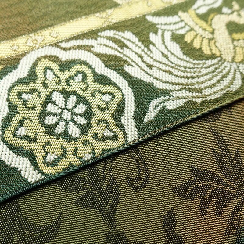 袋帯 西陣織 六通柄 良品 証紙あり フォーマル用 正絹 幾何学柄・抽象柄 金糸 帯 緑・うぐいす色_画像11