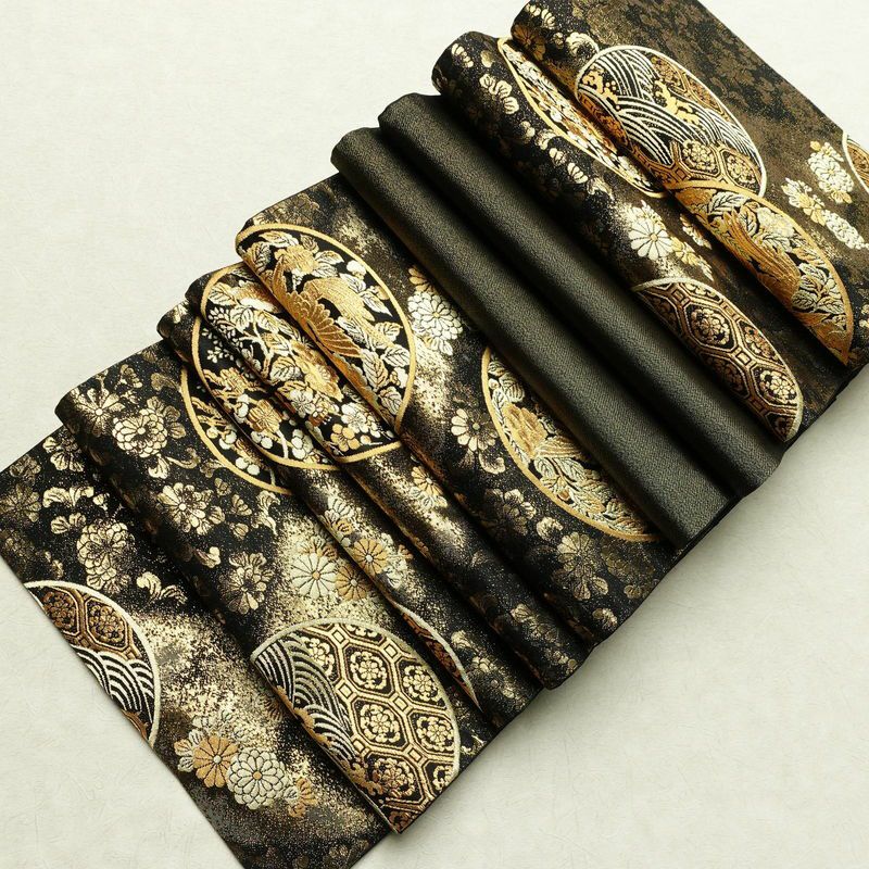 袋帯 六通柄 良品 フォーマル用 正絹 古典柄 箔 金糸 菊 波 帯 黒_画像18