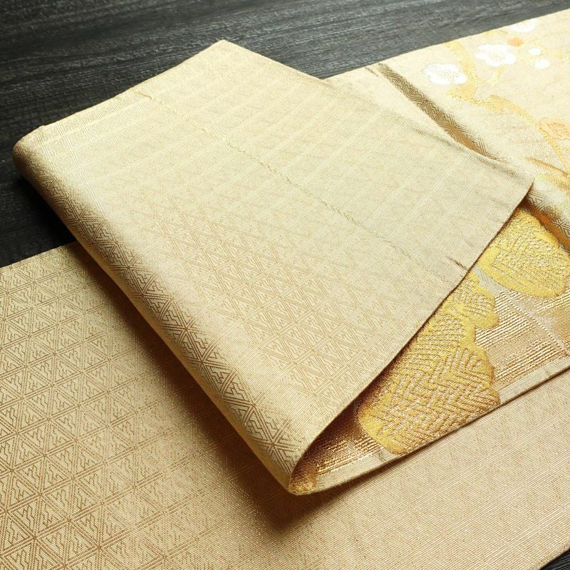 袋帯 六通柄 フォーマル用 正絹 木の葉・植物柄 箔 金通し 金糸 帯 梅 松 金・銀_画像9