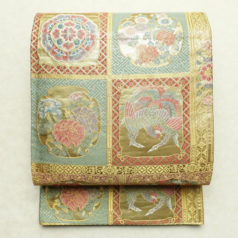 袋帯 琳派巻絵文 六通柄 美品 フォーマル用 正絹 古典柄 箔 金通し