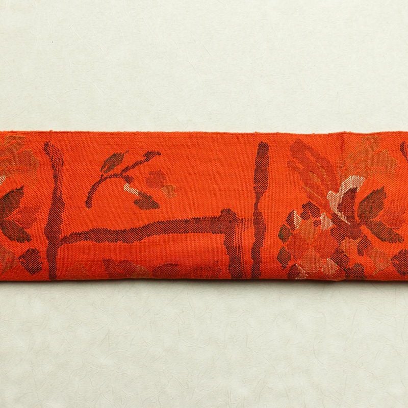 名古屋帯 紬地 六通柄 美品 正絹 花柄 松葉仕立て 帯 橙_画像14