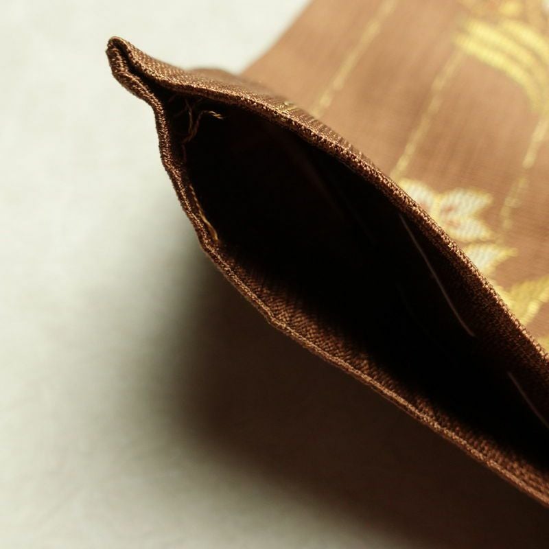 袋帯 六通柄 フォーマル用 正絹 木の葉・植物柄 金糸 帯 茶_画像19