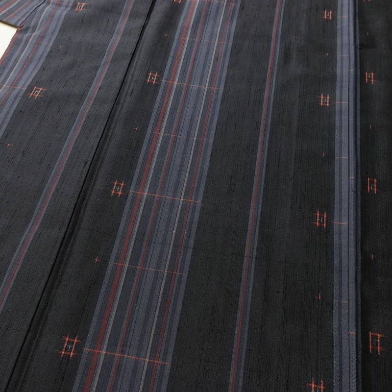 紬 良品 正絹 縞柄・線柄 袷仕立て 身丈162cm 裄丈67cm 着物 つむぎ 青・紺_画像5