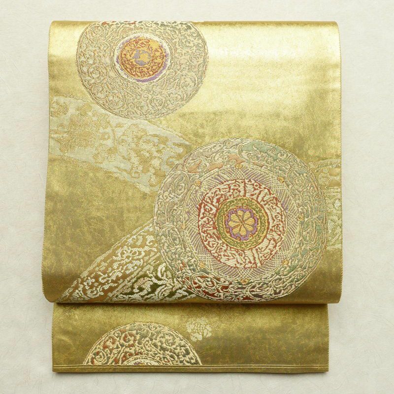 袋帯 琳派巻絵文 六通柄 美品 フォーマル用 正絹 古典柄 箔 金通し