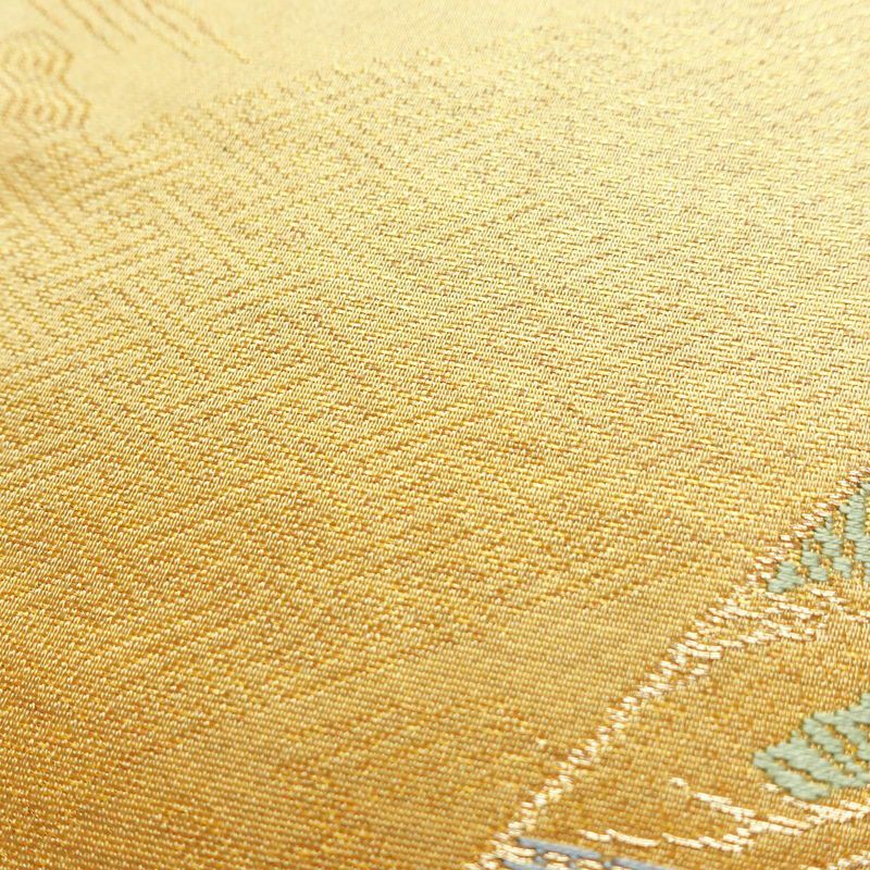 袋帯 本金二重箔 重ね扇花鳥文 六通柄 フォーマル用 正絹 古典柄 金通し 金糸 帯 黄・黄土色_画像6