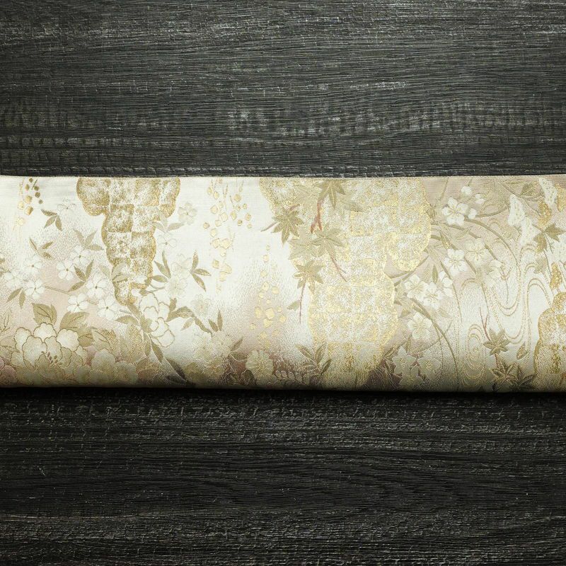 袋帯 六通柄 フォーマル用 正絹 御所車 古典柄 箔 金糸 帯 白_画像13