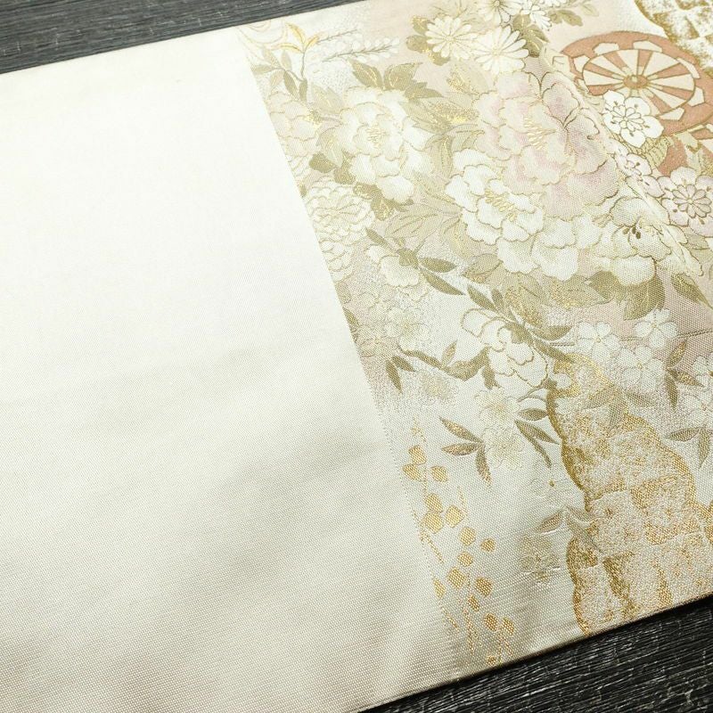 袋帯 六通柄 フォーマル用 正絹 御所車 古典柄 箔 金糸 帯 白_画像15