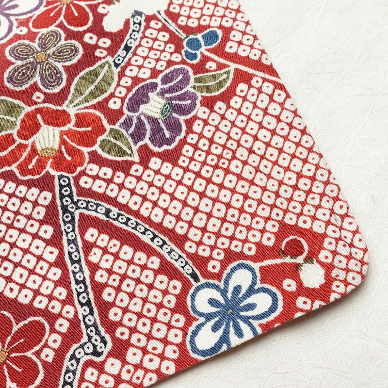小紋 縮緬 正絹 花柄 袷仕立て 身丈164.5cm 裄丈67.5cm 金彩 着物 赤・朱_画像14