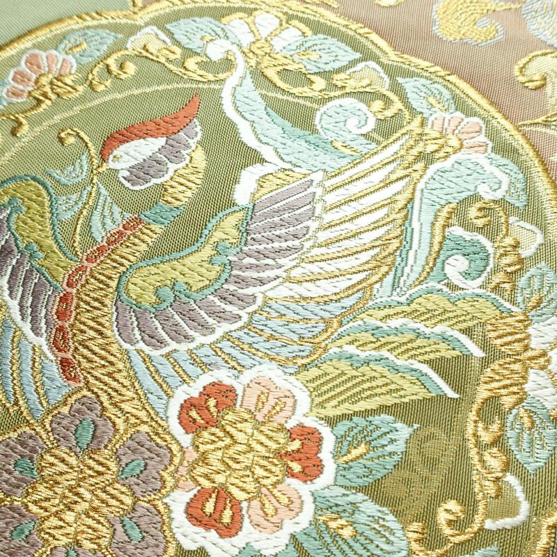 袋帯 六通柄 フォーマル用 正絹 幾何学柄・抽象柄 箔 金糸 帯 緑・うぐいす色_画像3