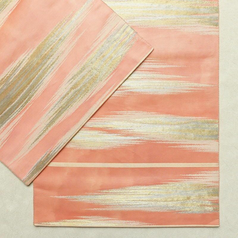 袋帯 六通柄 フォーマル用 正絹 幾何学柄・抽象柄 共八掛 金糸 銀糸 帯 ピンク_画像14